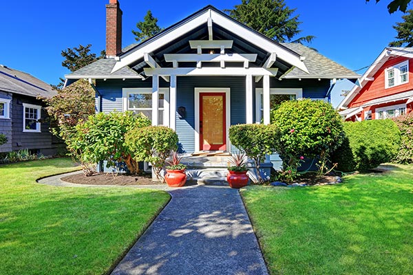 Front yard of a beautiful wooden house